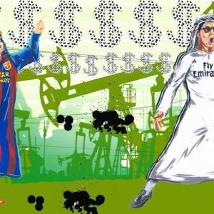 Messi y Ronaldo CR7 dibujo jeques árabes