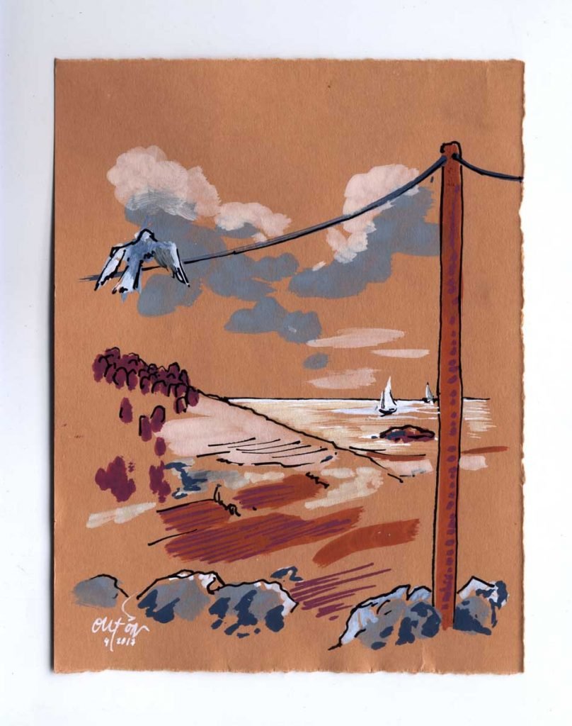 Barcos sardiñeiros dende Val do Xeito_Fisterras de Nengures_Outon_dibujo_debuxo_debujo_drawing