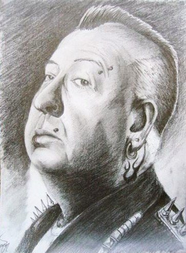 Alfred Hitchcock punk rock portrait pencil drawing