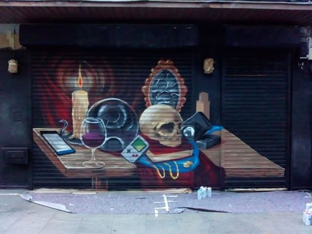 Bar 13 Coruña_mural de Outon proceso