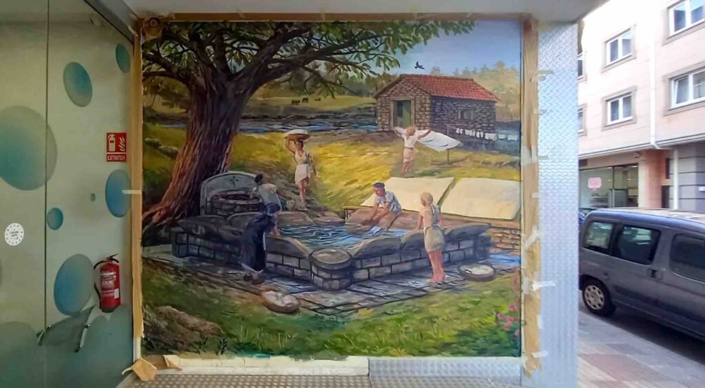 Mural Lavadeiro de Pablo Outón en Laracha