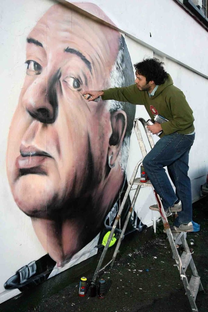 Graffiti art Alfred Hitchcock Vertigo_Leytonstone London_Pablo Outon_in progress